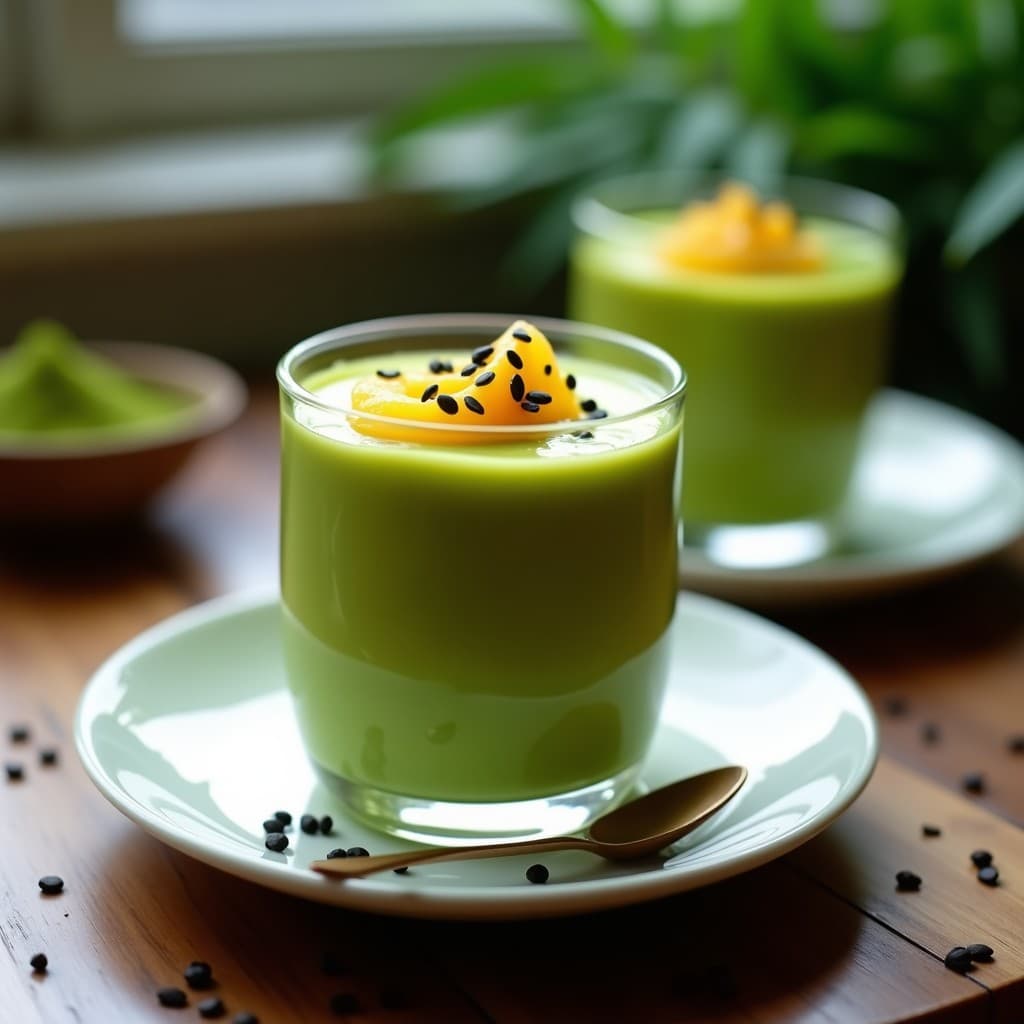 Mousse de Matcha y Aguacate con Topping de Granadilla: Postre Colombiano Sin Lácteos