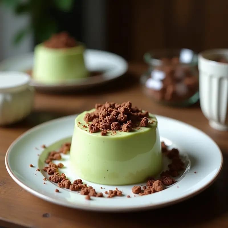Mousse de Matcha y Coco con Virutas de Chocolate 100%: Postre Cuerpo y Mente Sin Azúcar