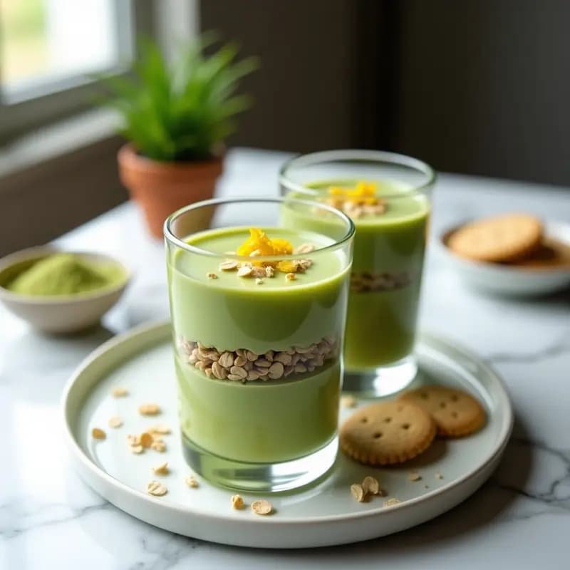 Mousse de Matcha y Leche de Almendras con Capas de Galleta de Avena: Postre Japonés Sin Horno