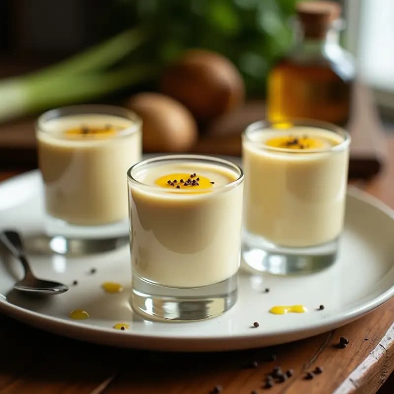 Mousse de Puerro y Patata con Aceite de Trufa: Entrante Francés Vegano y Sin Lácteos