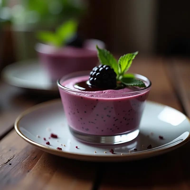 Mousse de Zarzamora y Chía con Salsa de Vinagre Balsámico: Postre Mexicano Sin Azúcar y Vegano
