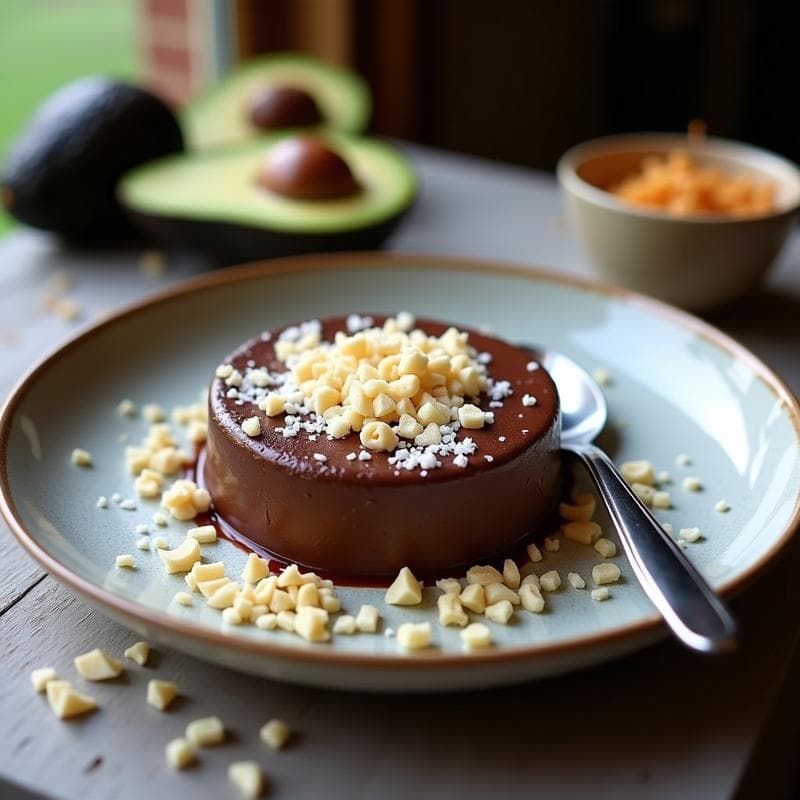 Mousseline de Chocolate Negro y Aguacate con Virutas de Coco: Postre Vegano Sin Azúcar