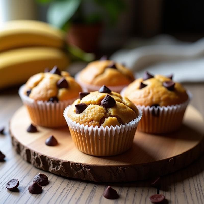 Muffins de Harina de Arroz y Plátano Macho con Chips de Cacao: Postre Sin Gluten y Vegano