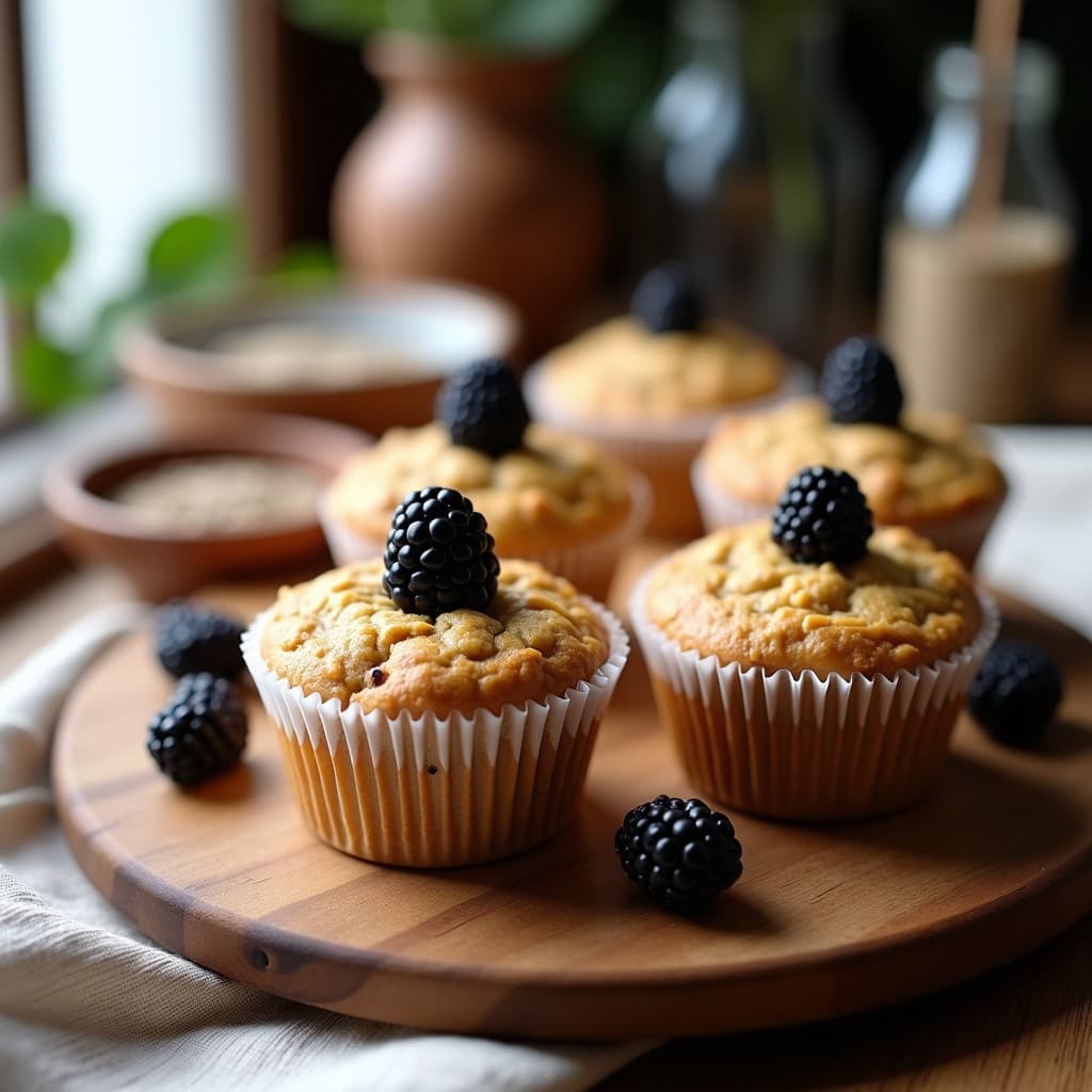 Muffins de Avena y Zarzamora con Semillas de Lino: Desayuno Sin Gluten y Sin Azúcar