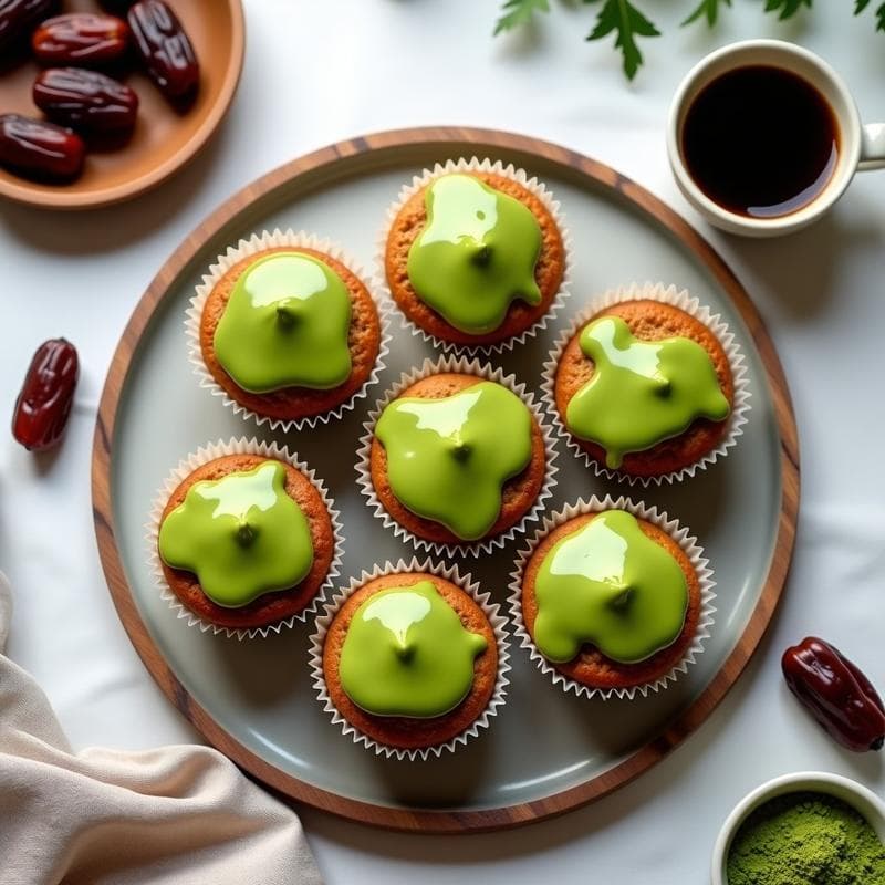 Muffins de Café y Dátiles con Glaseado de Matcha: Desayuno Energético Sin Harina