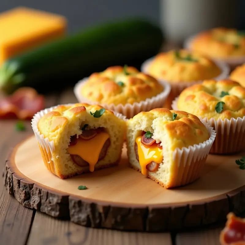 Muffins Salados de Calabacín y Bacon con Centro de Queso Cheddar: Receta Fitness y Fácil