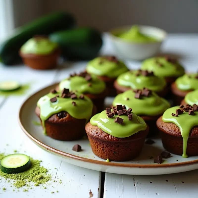 Muffins de Calabacín y Chocolate con Glaseado de Matcha: Desayuno o Postre Saludable