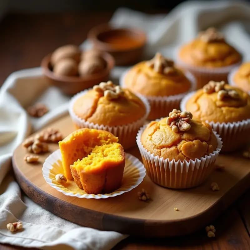 Muffins de Calabaza Kabocha y Jengibre con Topping de Nueces: Postre Tailandés Sin Harina