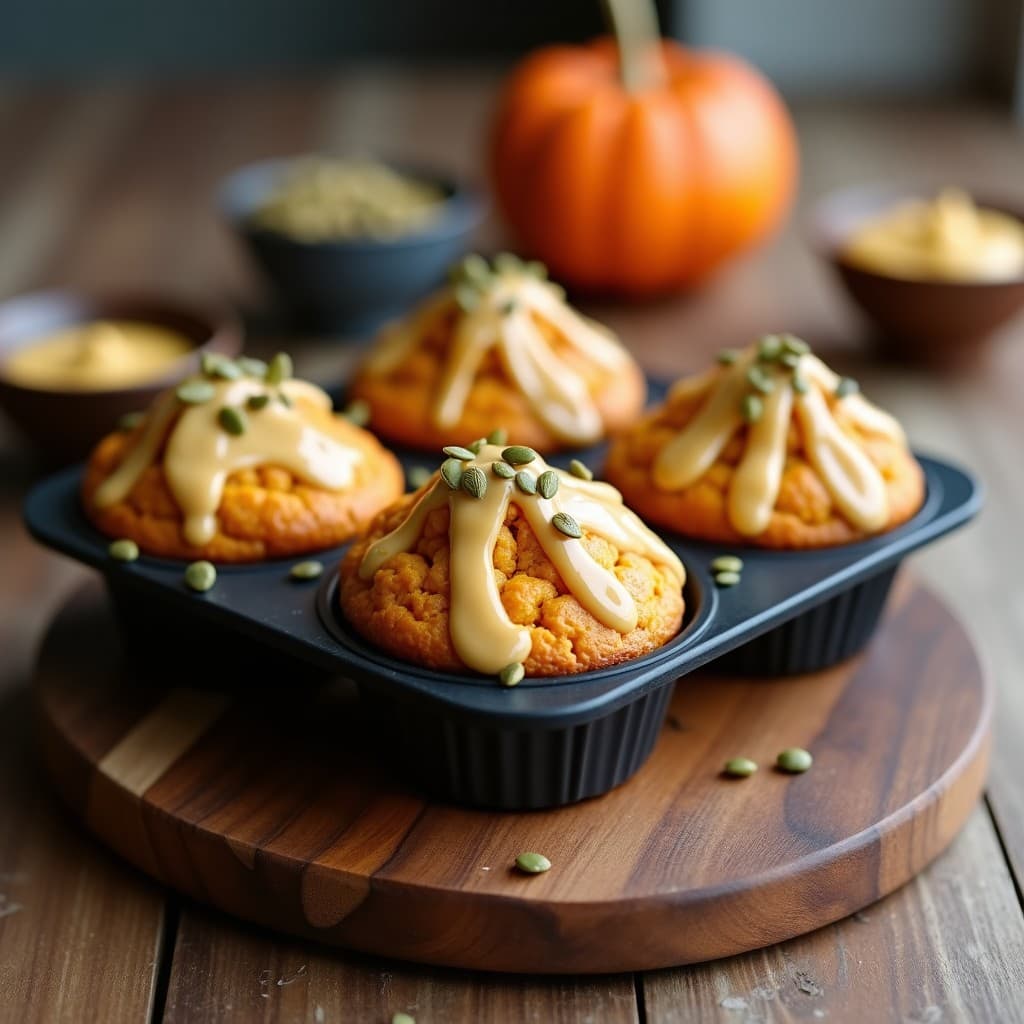 Muffins de Calabaza y Semillas de Calabaza con Glaseado de Tahini: Snack Vegano y Sin Harina
