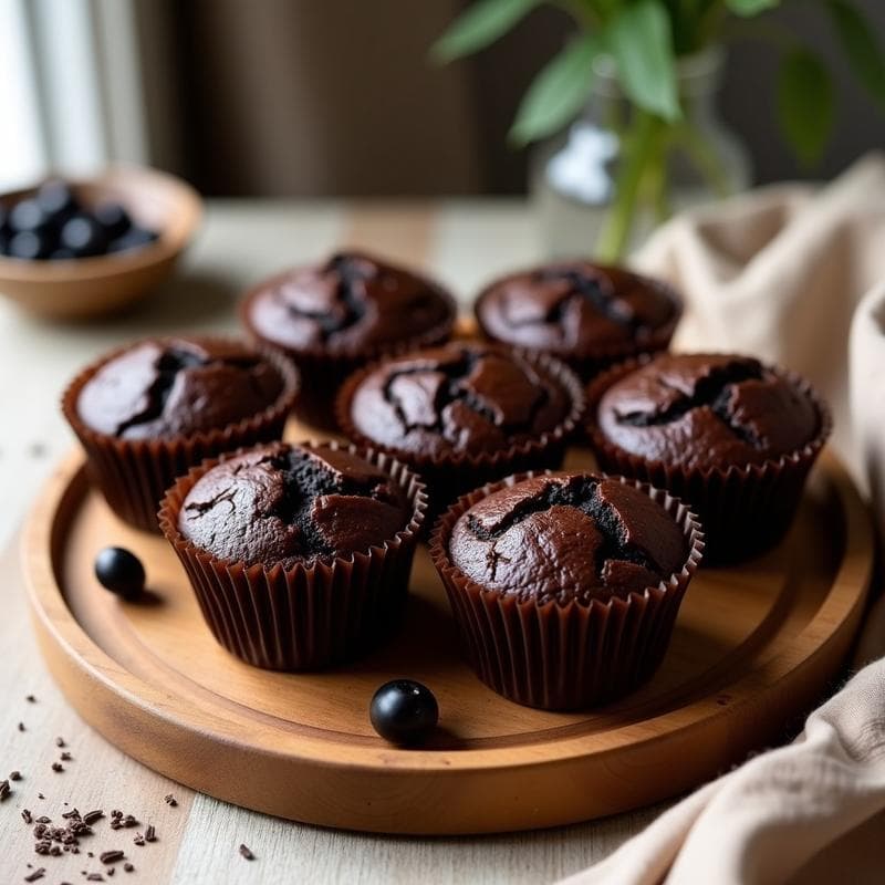 Muffins de Chocolate y Aceitunas Negras: Postre Salado Vegano en 20 Minutos