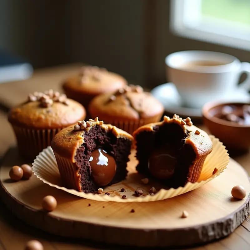 Muffins de Chocolate y Avellanas con Corazón de Nutella Vegana: Postre Italiano en 25 Minutos