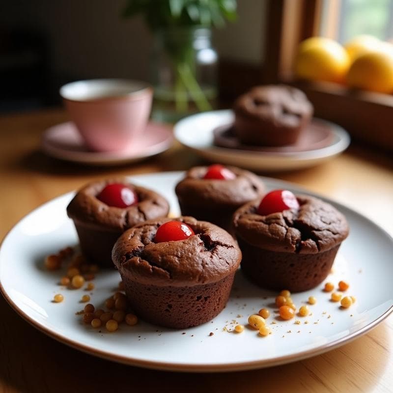 Muffins de Chocolate y Harina de Garbanzo con Corazón de Mermelada de Frambuesa: Desayuno Vegano Sin Harina
