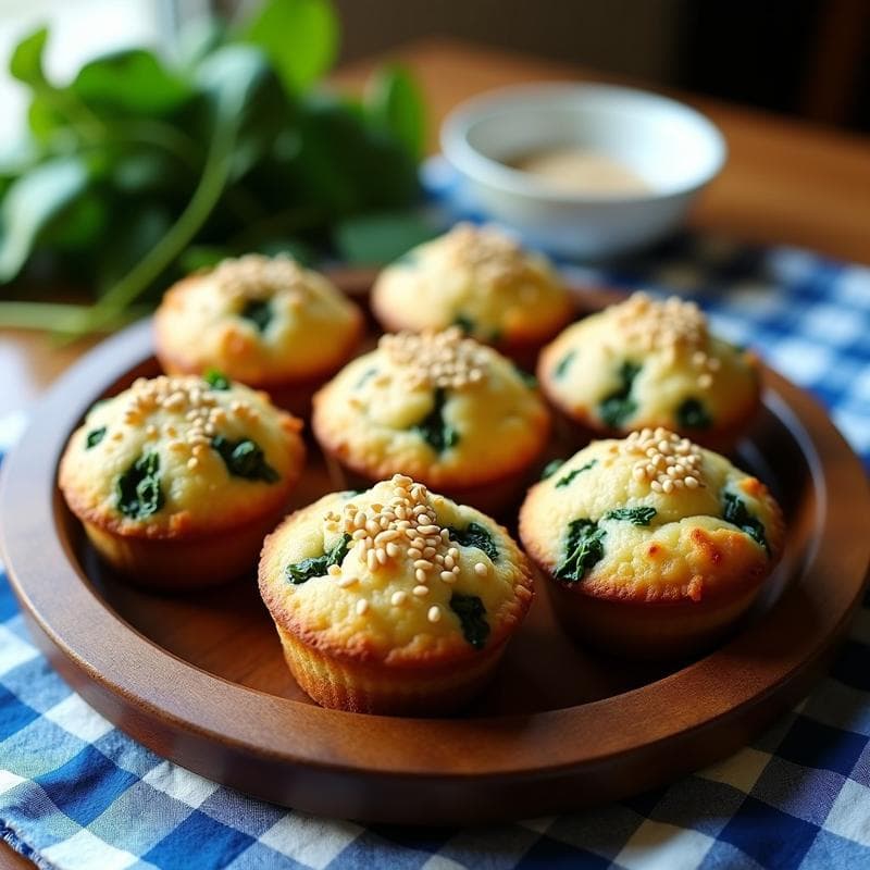 Muffins de espinaca y feta con semillas de sésamo: Desayuno griego sin harina