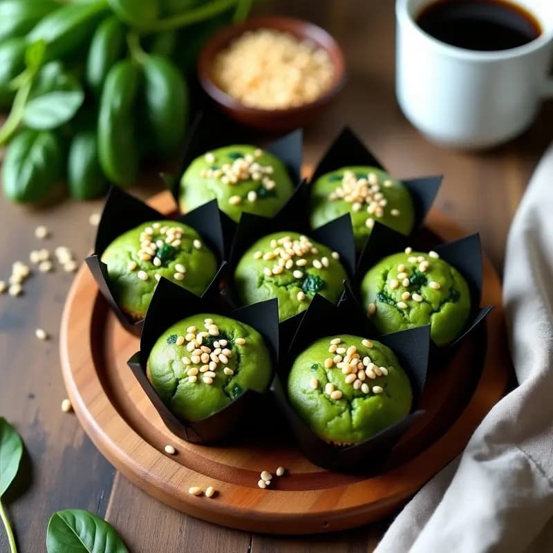 Muffins de Espinaca y Queso de Almendra con Semillas de Sésamo: Desayuno Verde y Proteico