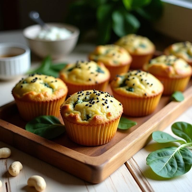 Muffins de Espinaca y Queso de Anacardos: Desayuno Sin Gluten y Alto en Hierro