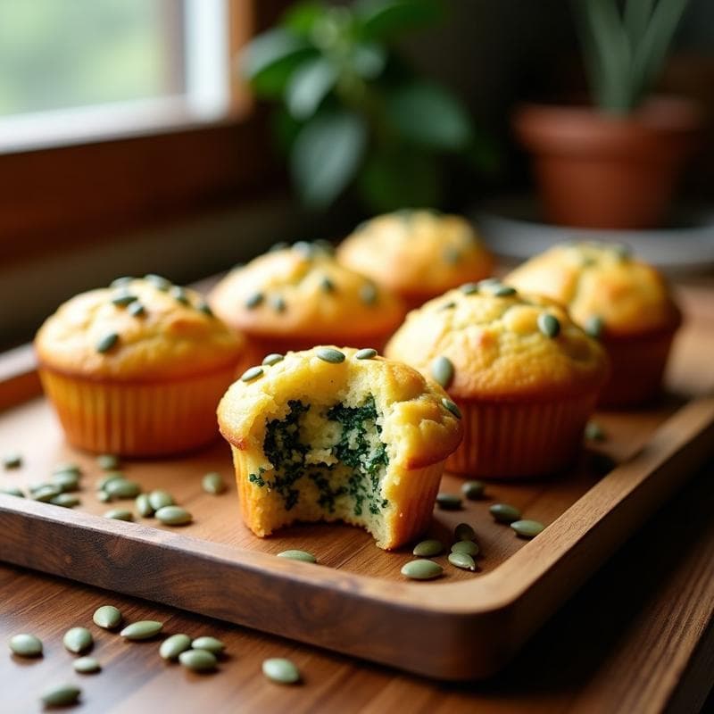 Muffins de Espinaca y Queso de Anacardos con Semillas de Girasol: Desayuno Keto en 20 Minutos