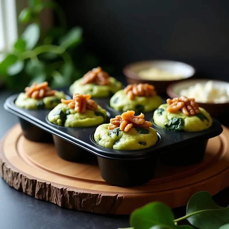 Muffins de Espinaca y Queso Azul con Topping de Nueces Caramelizadas: Desayuno Salado Gourmet