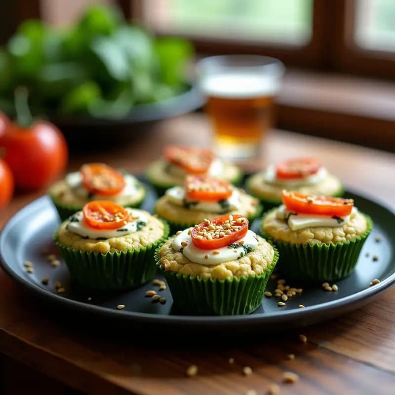 Muffins de Espinaca y Queso de Cabra con Topping de Tomates Secos: Desayuno Salado Fitness