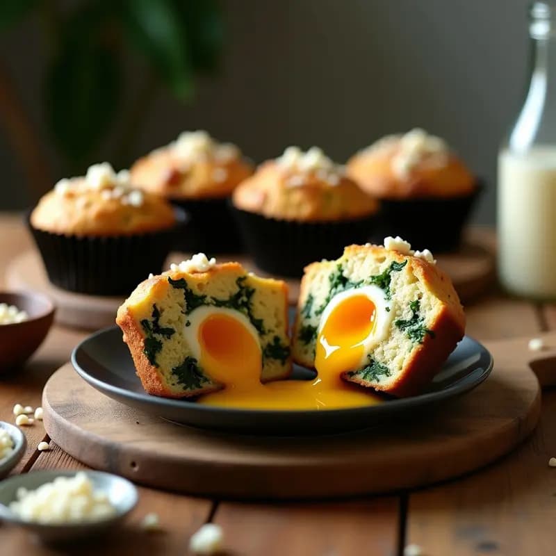 Muffins de Espinaca y Queso de Cabra con Sorpresa de Yema Líquida: Desayuno Proteico