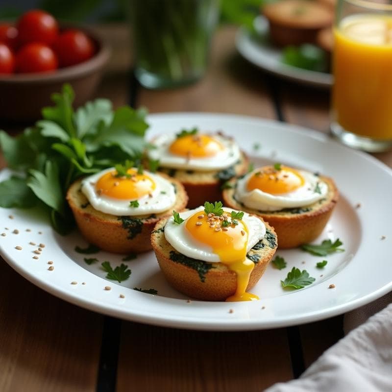Muffins de Espinaca y Queso de Castañas con Huevo Poché: Desayuno Keto y Sin Lácteos