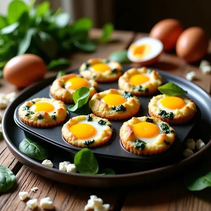 Muffins Salados de Espinaca y Queso Feta con Corazón Liquido de Huevo: Desayuno Proteico en Muffinera