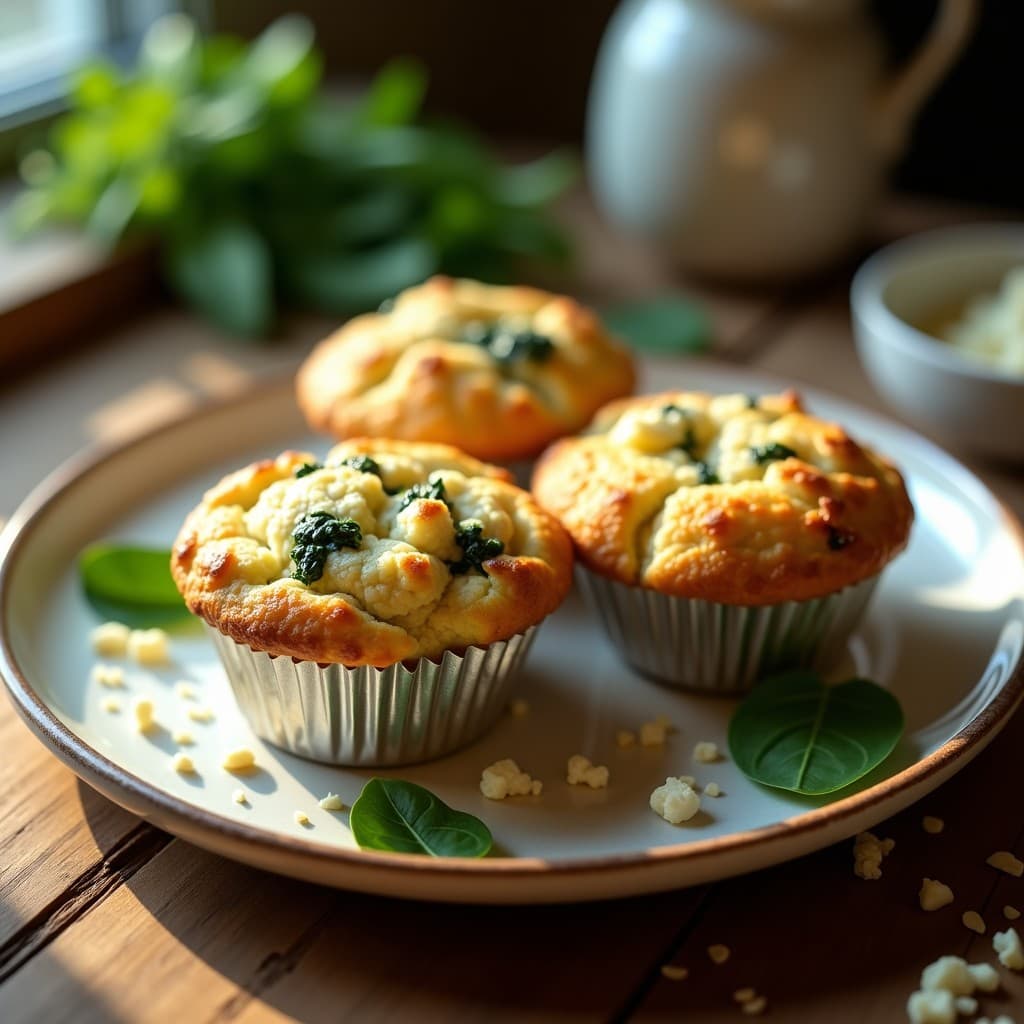Muffins de Espinacas y Feta con Base de Coliflor: Desayuno Sin Gluten y Alto en Proteínas