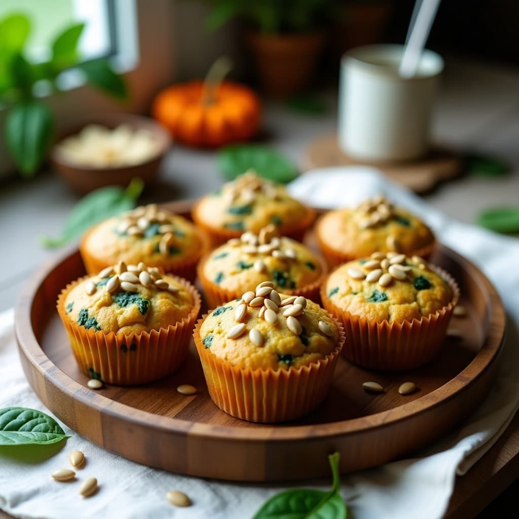 Muffins de Espinacas y Queso de Castañas con Semillas de Calabaza: Desayuno Vegano y Proteico