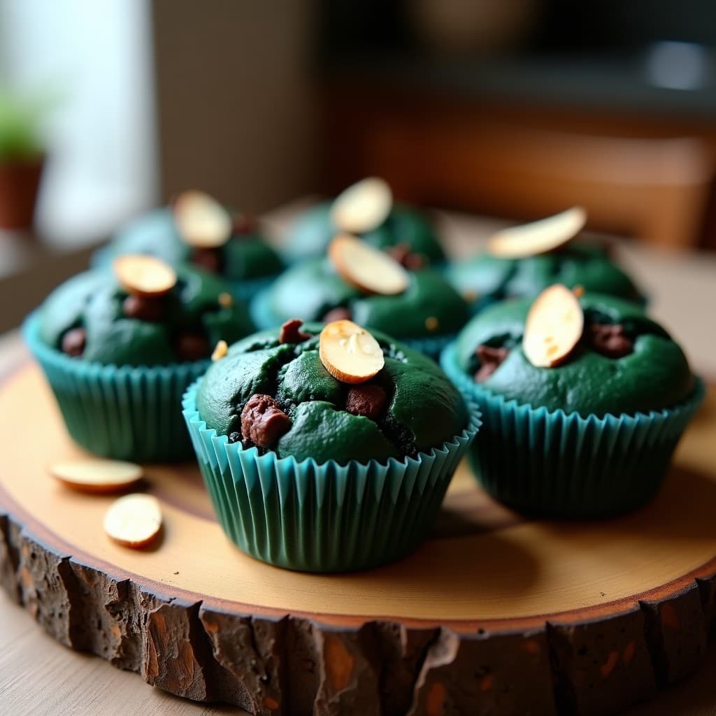 Muffins de Espirulina y Chocolate Negro: Snack Superalimento Sin Azúcar en Airfryer