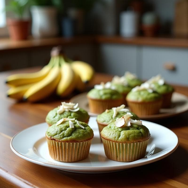 Muffins de Espirulina y Plátano con Chips de Coco: Desayuno Energético y Vegano
