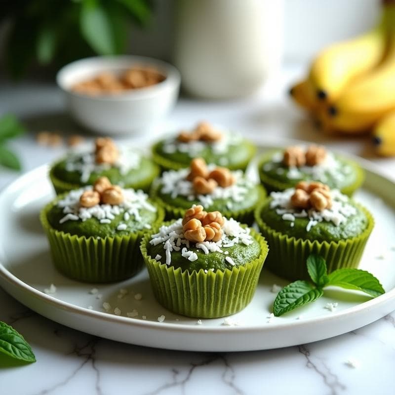 Muffins de Espirulina y Plátano: Receta Vegana Sin Horno y Alta en Hierro para Desayuno