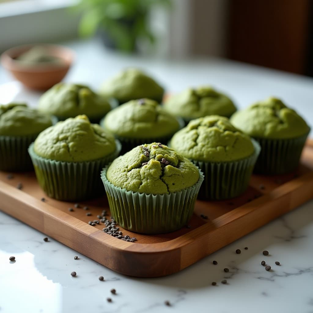 Muffins de Espirulina y Zucchini con Semillas de Chía: Snack Saludable Sin Harina para Deportistas