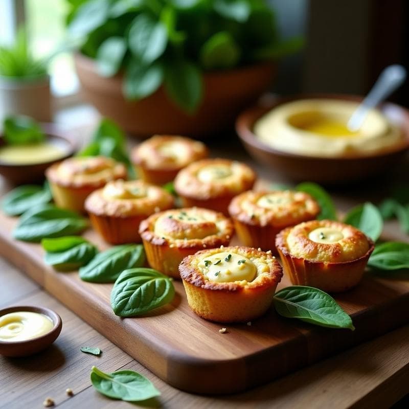 Muffins Salados de Harina de Garbanzo y Espinacas con Corazón de Hummus: Desayuno Proteico