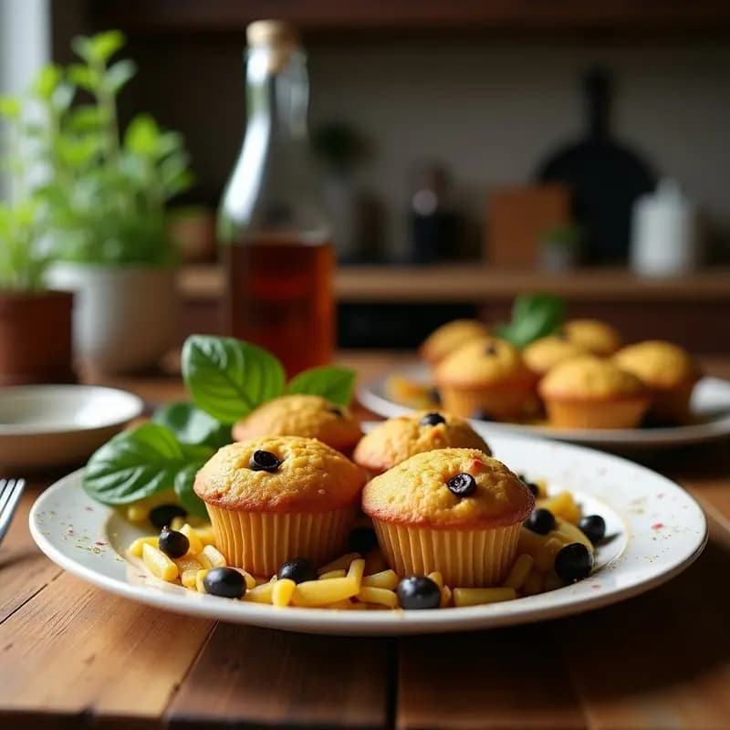 Muffins de Harina de Guisante y Calabacín con Trozos de Aceituna Kalamata: Desayuno Mediterráneo