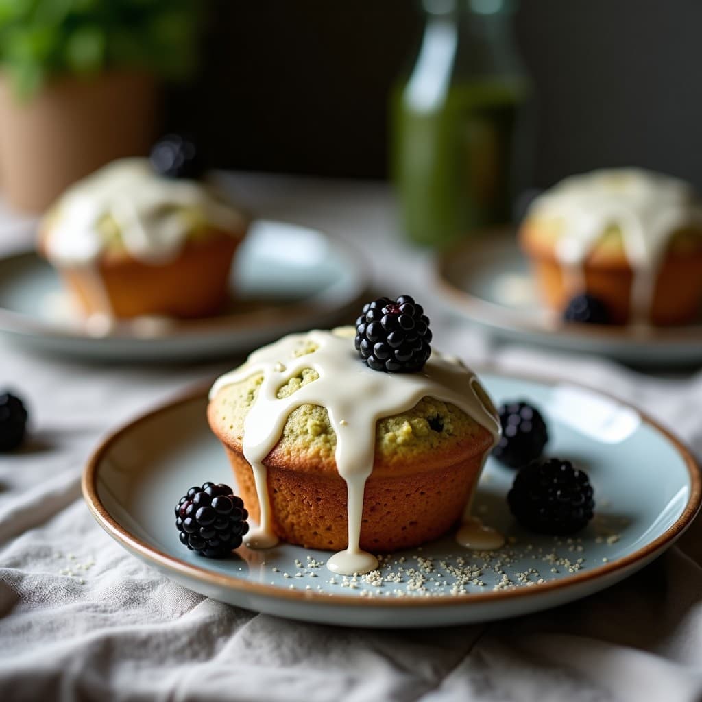 Muffins de Matcha y Zarzamora con Glaseado de Coco: Postre Japonés Sin Azúcar en 15 Minutos