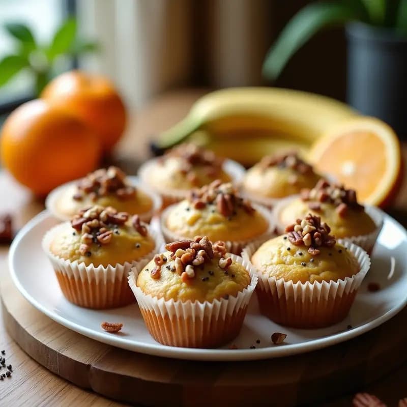 Muffins de Plátano y Cité de Naranja con Topping de Nueces: Desayuno Saludable Sin Azúcar