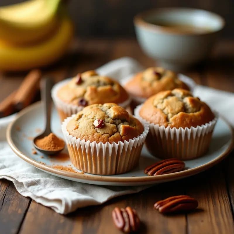 Muffins de Plátano y Nueces con Toque de Canela: Desayuno Americano Sin Azúcar y Esponjoso
