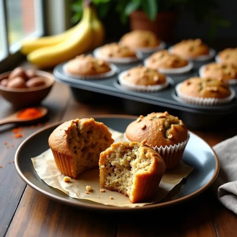 Muffins de Plátano y Nuez con Chipotle: Desayuno Mexicano Sin Harina