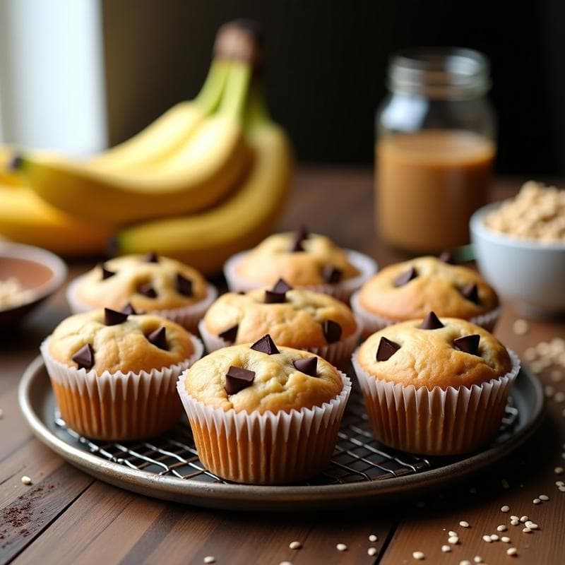 Muffins de Plátano y Tahini con Chips de Chocolate Negro: Desayuno Vegano y Sin Azúcar