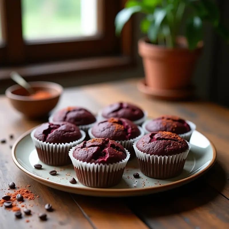 Muffins de Remolacha y Cacao: Snack Mexicano Sin Harina con Toque de Chile en Polvo