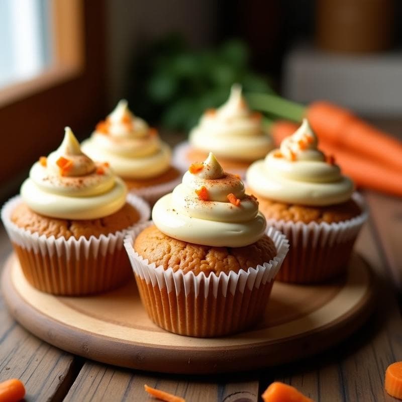 Muffins de Zanahoria y Jengibre con Frosting de Queso Crema Vegano: Postre Sin Harina en 20 Minutos