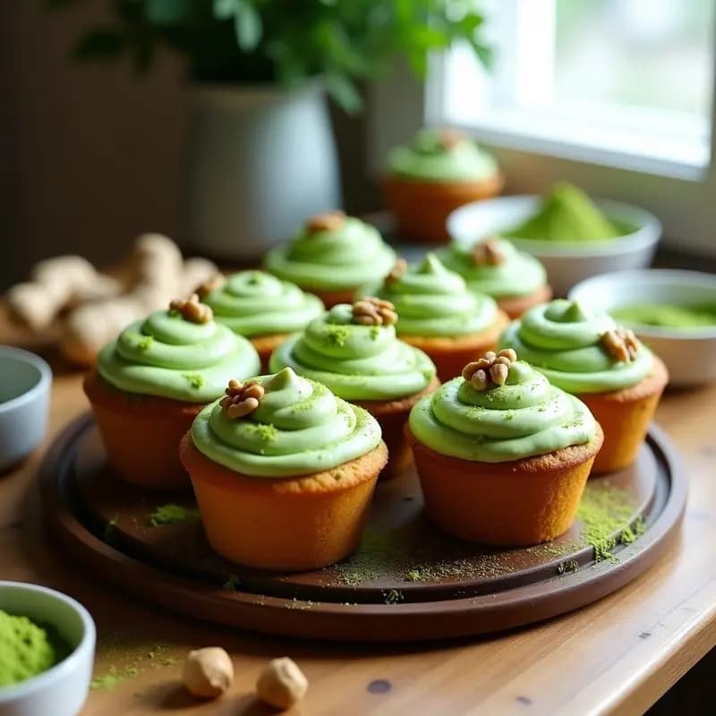 Muffins de Zanahoria y Jengibre con Glaseado de Matcha: Postre Sin Azúcar y Sin Gluten