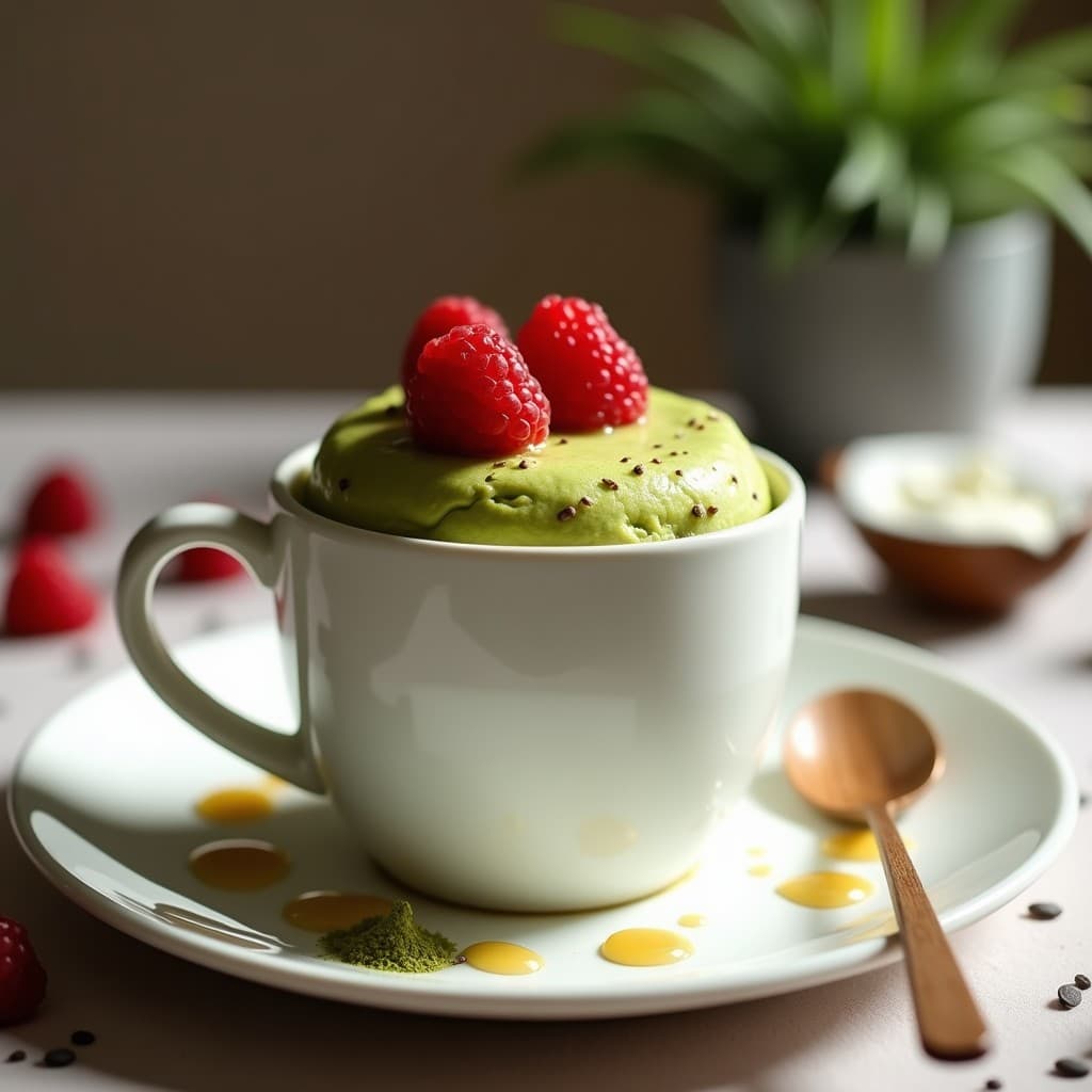 Mug Cake de Matcha y Queso Crema Vegano: Postre en Taza Sin Horno y Sin Lactosa