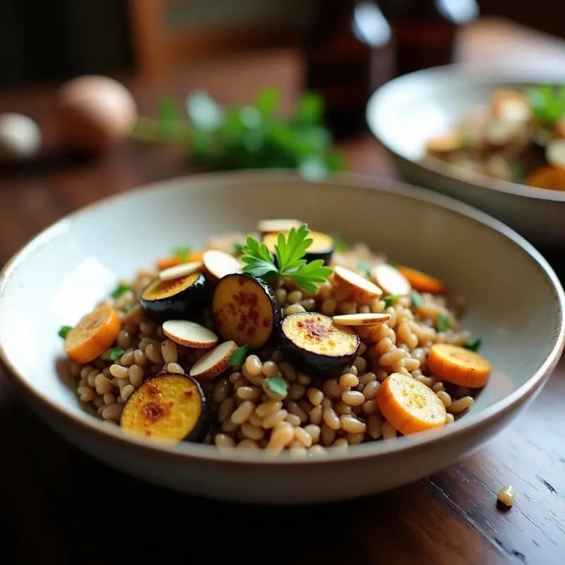 Mujadara Libanesa de Lentejas y Berenjena: Arroz Especiado Vegano en 20 Minutos