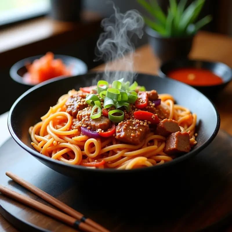 Mukbang de Fideos de Arroz con Cerdo y Vegetales: Receta Coreana Picante y Abundante