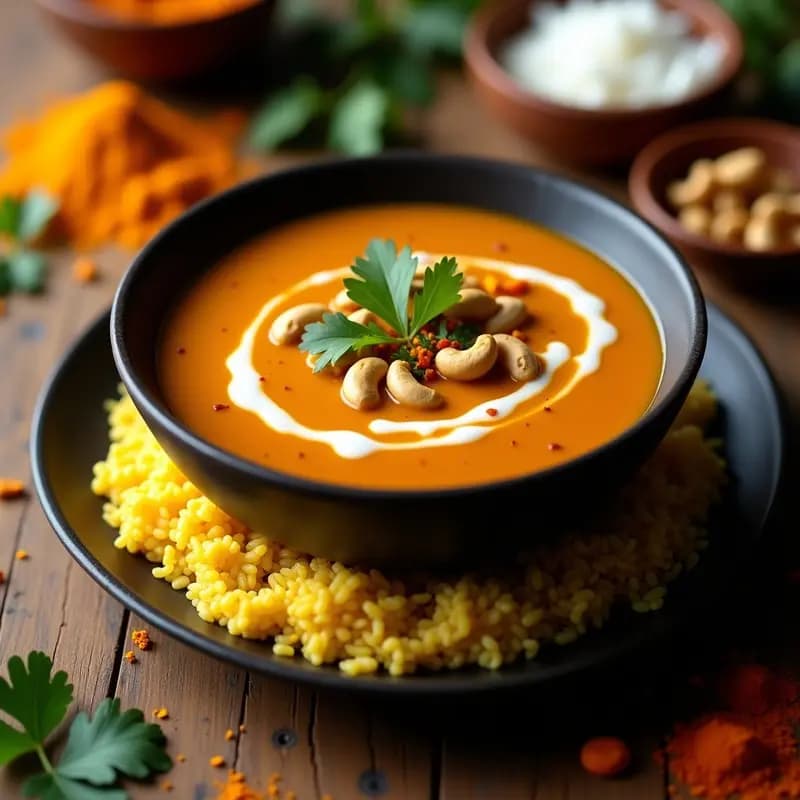 Mulligatawny: sopa india de lentejas y curry con lecho de arroz basmati
