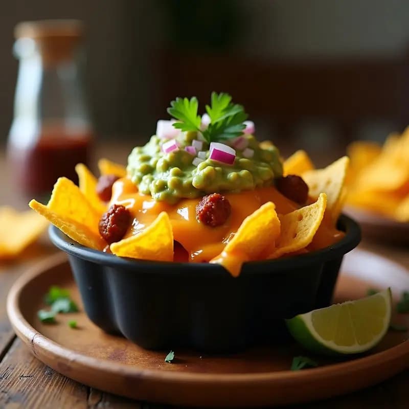 Nacho Cup de Queso Fundido y Chorizo con Guacamole: Aperitivo Mexicano en Microondas