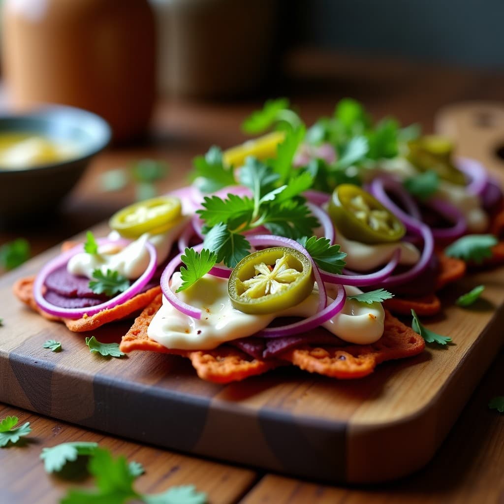 Nachos de Batata con Queso de Anacardos y Jalapeños Encurtidos: Receta Vegana Sin Gluten