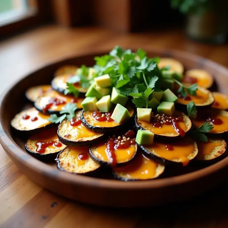 Nachos de Berenjena con Queso de Anacardos y Salsa de Chipotle: Receta Mexicana Sin Gluten
