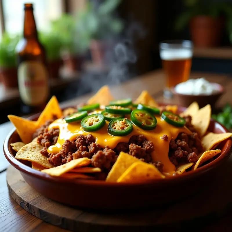 Nachos Cargados con Carne Molida, Queso Cheddar y Jalapeños Fritos: La Explosión de Sabores que Buscas