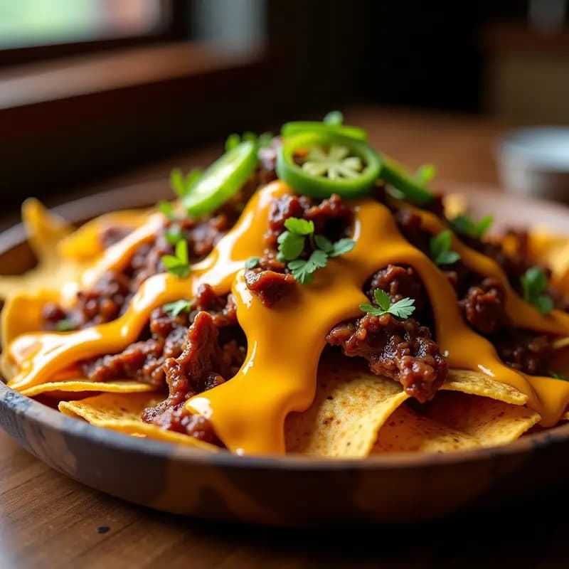 Nachos con Carne de Res Desmenuzada Queso Fundido y Jalapeños en Escabeche: Receta para Compartir